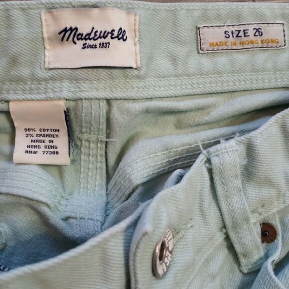 Madewell High Rise Zip Closure Hem Cropped Jeans Size 26 Mint Green - Picture 5 of 12